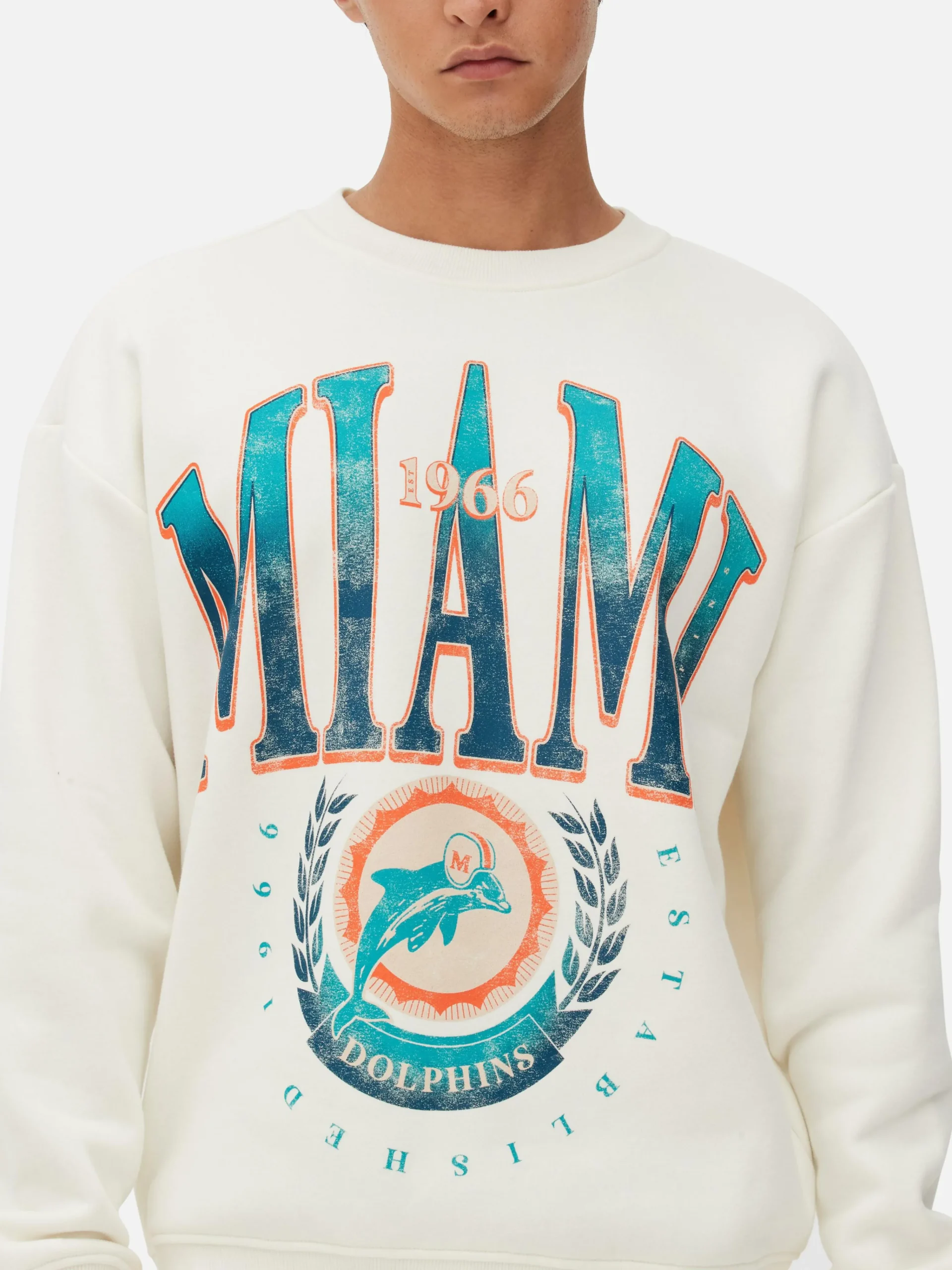 Primark NFL Miami Dolphins Graphic Sweatshirt Ivory Online