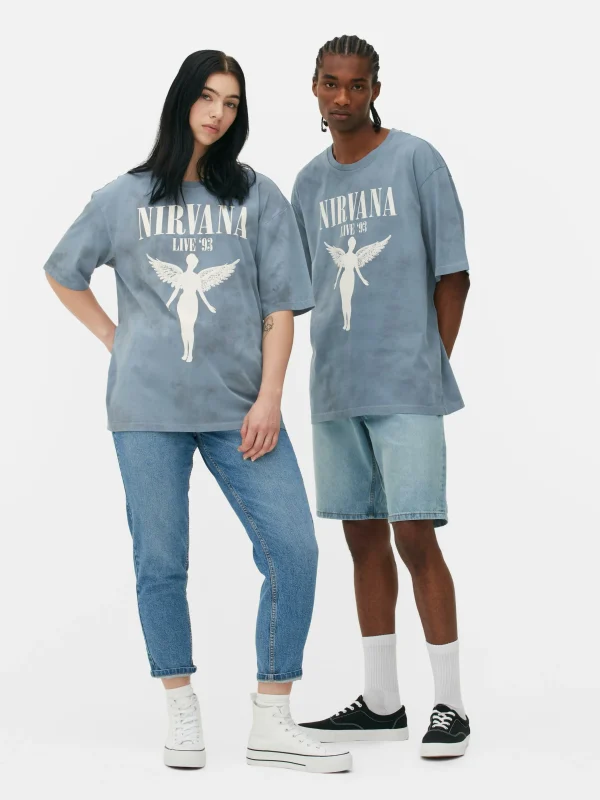 Primark Nirvana Tie Dye Graphic T-Shirt Blue Cheap