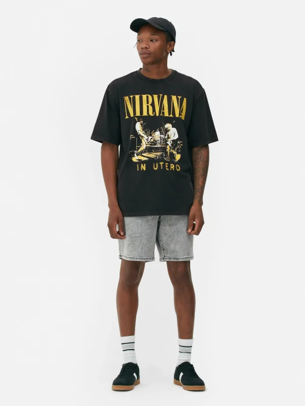 Primark Nirvana Washed Effect T-Shirt Black Flash Sale