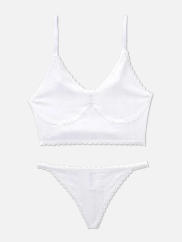 Primark Non-Padded Pointelle Longline Bra Lingerie Set White Hot