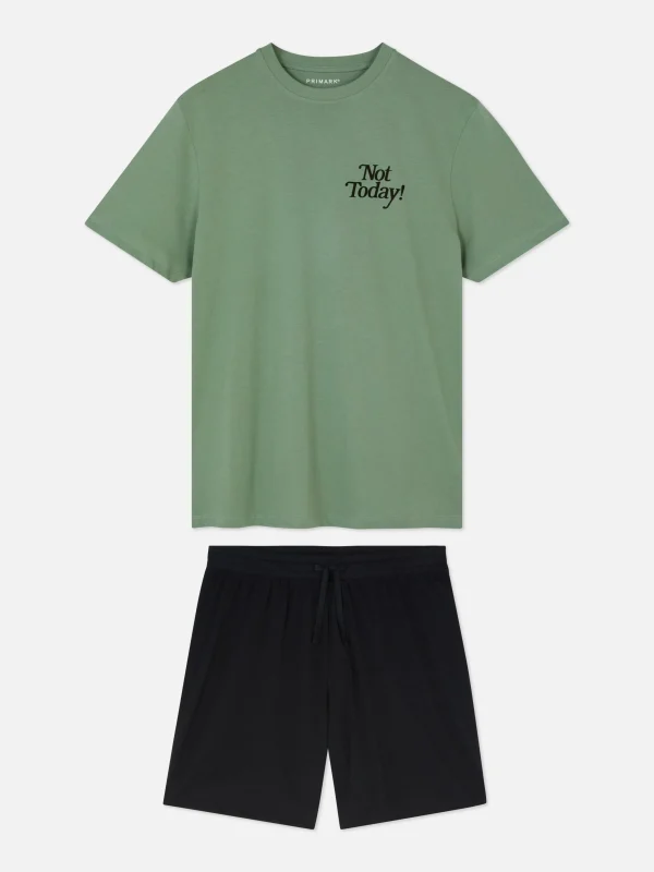 Primark Not Today T-Shirt And Shorts Pajamas Light Green Sale