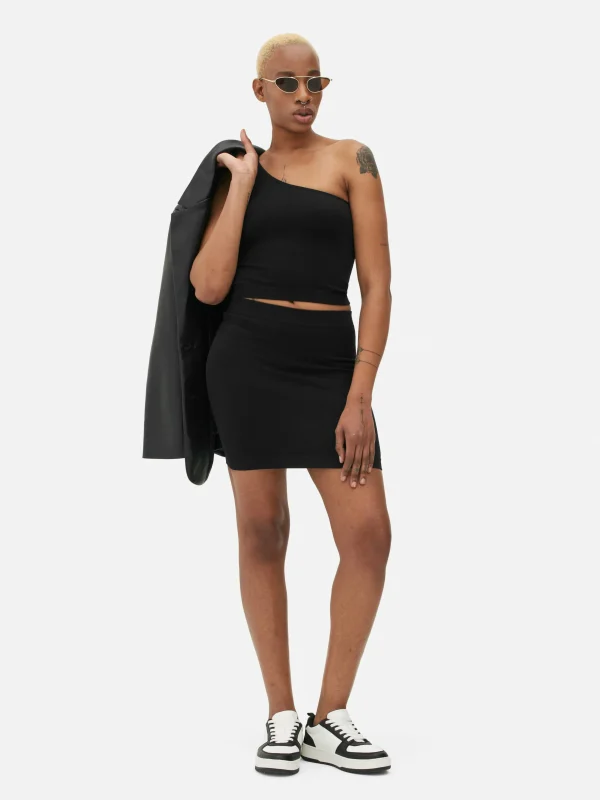 Primark One Shoulder Crop Top Black Clearance