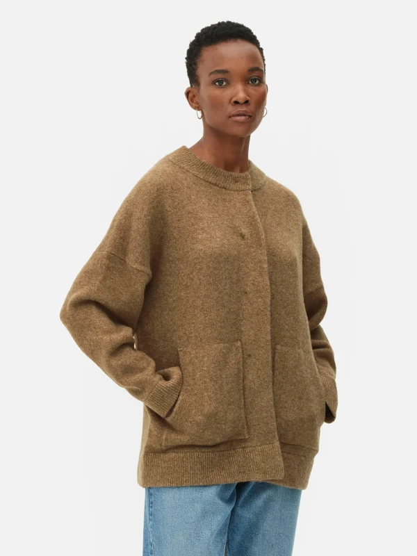 Primark Oversized Knit Bomber Jacket Camel New