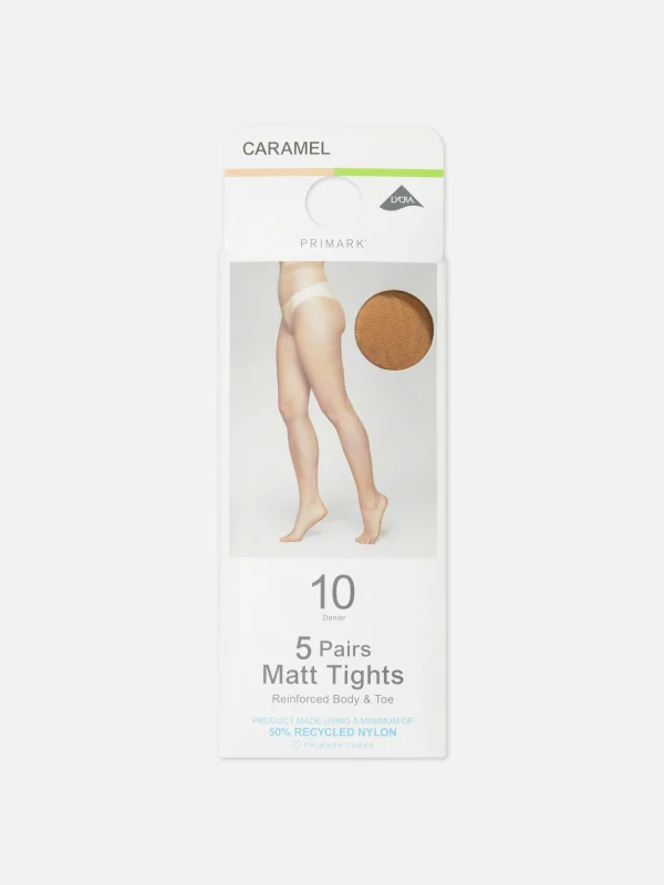 Primark 5-Pack 10 Denier Matte Tights Caramel Discount