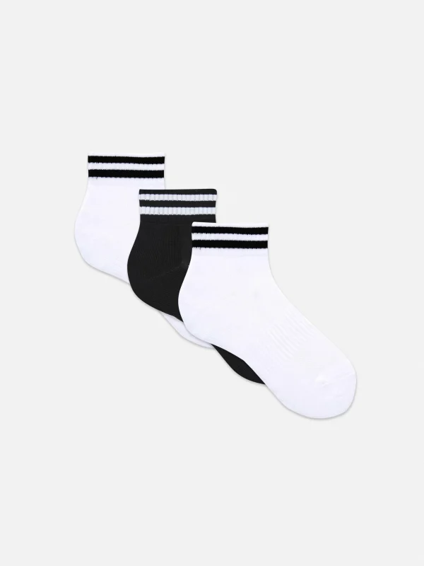 Primark 3-Pack Ankle Stripe Crew Socks Black/White New