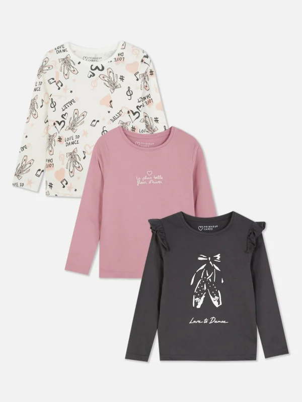Primark 3-Pack Ballet Graphic Long Sleeve T-Shirts Charcoal Fashion