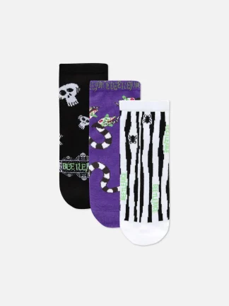 Primark 3-Pack Beetlejuice Trainer Socks Purple New