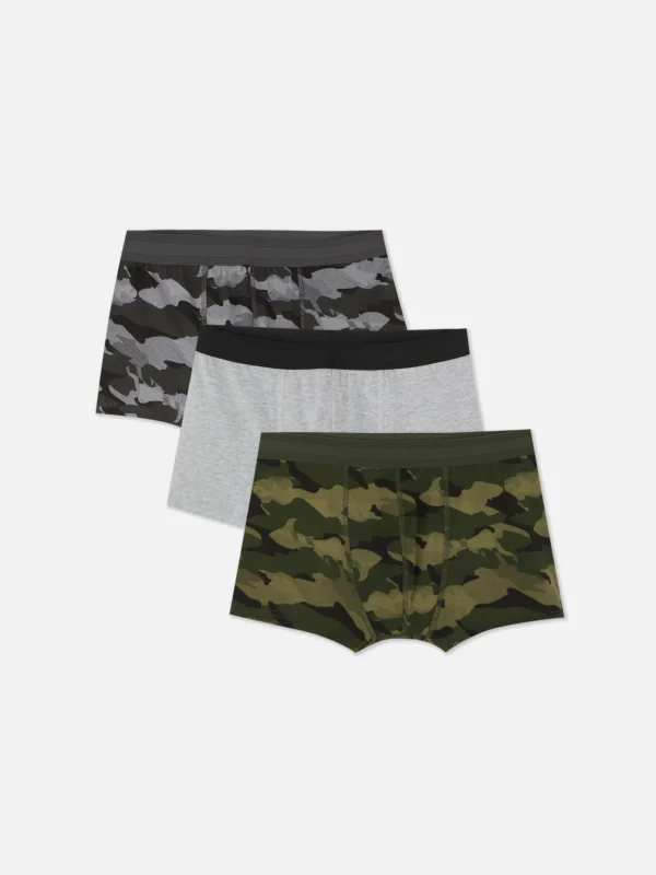 Primark 3-Pack Camo Cotton Boxer Briefs Green Sale