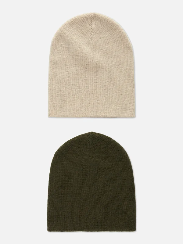 Primark 2-Pack Fine Knit Beanie Hats Oatmeal Hot