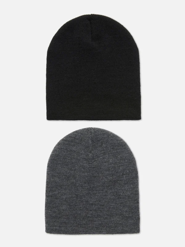 Primark 2-Pack Fine Knit Beanie Hats Black Best
