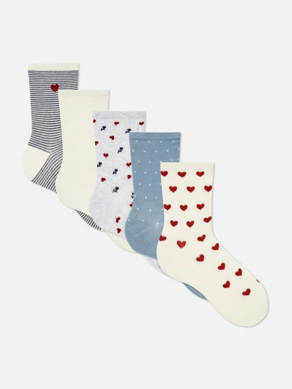 Primark 5-Pack Heart Crew Socks Navy Best