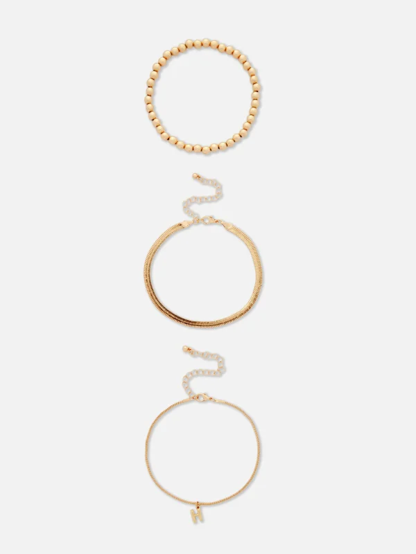 Primark 3-Pack Initial Infinity Anklets Yellow Clearance