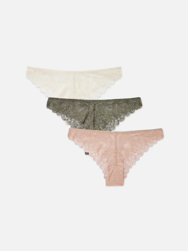 Primark 3-Pack Lace Brazilian Briefs Olive Sale