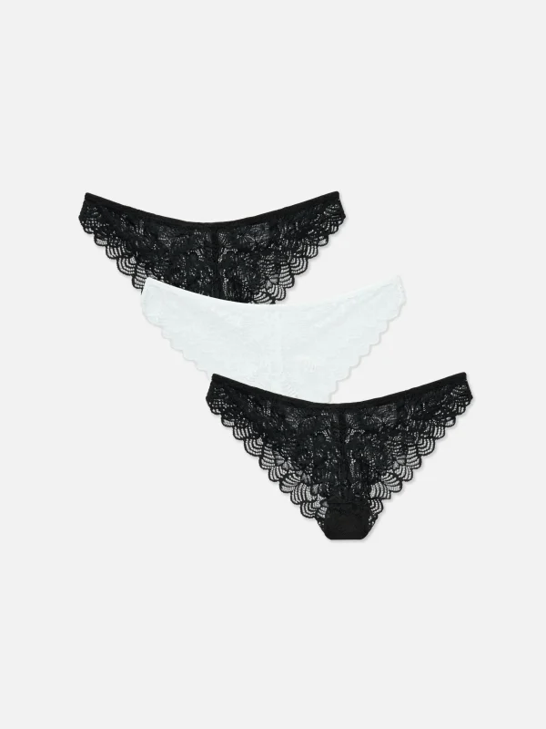 Primark 3-Pack Lace Brazilian Briefs Black/White Flash Sale