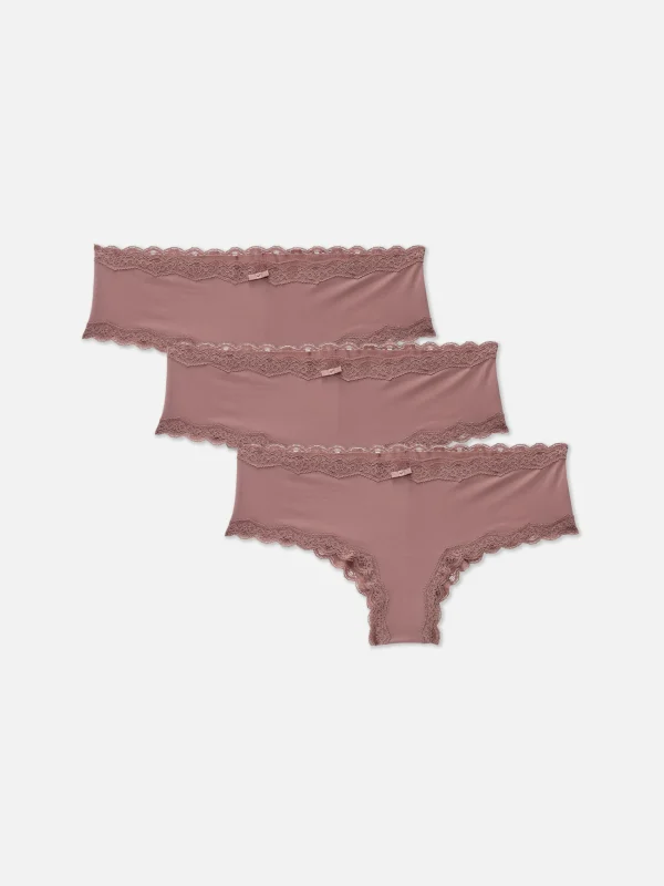 Primark 3-Pack Lace Trim Hipster Briefs Mocha Sale