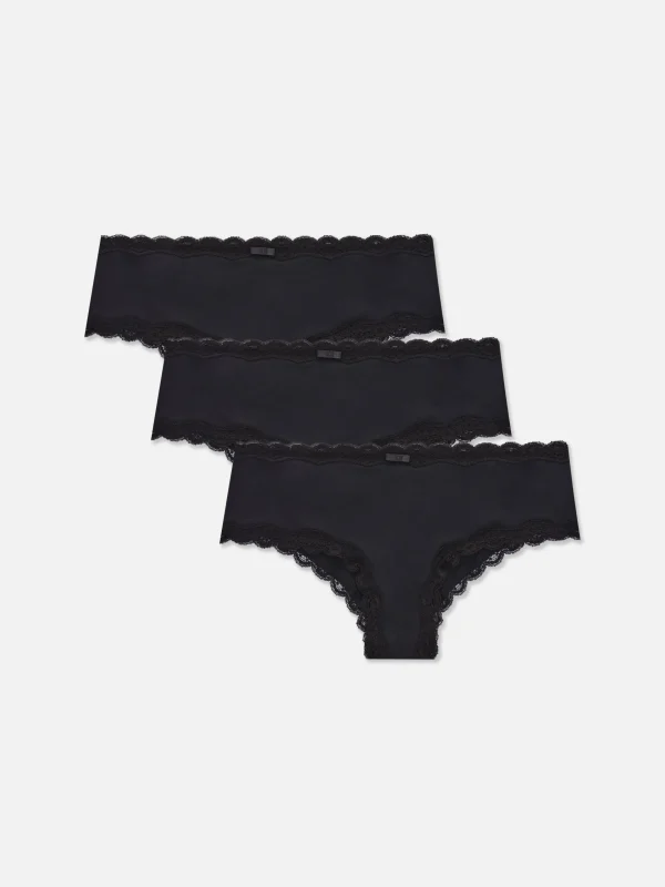 Primark 3-Pack Lace Trim Hipster Briefs Black Flash Sale