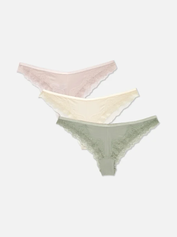 Primark 3-Pack Lace Trim Microfibre Thongs Light Green Cheap