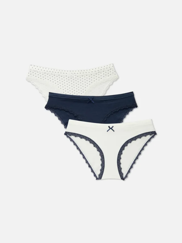 Primark 3-Pack Lace Trim Mini Briefs Navy Hot