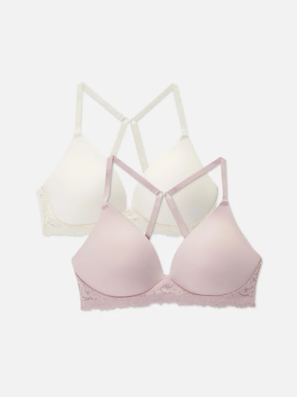 Primark 2-Pack Lace Trim Wireless Lounge Bras Pink Discount
