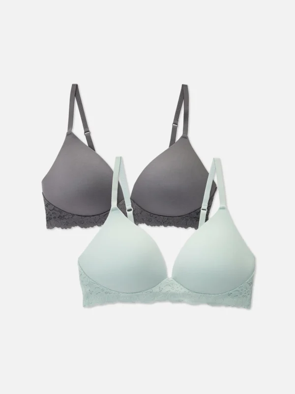 Primark 2-Pack Lace Trim Wireless Lounge Bras Charcoal Discount