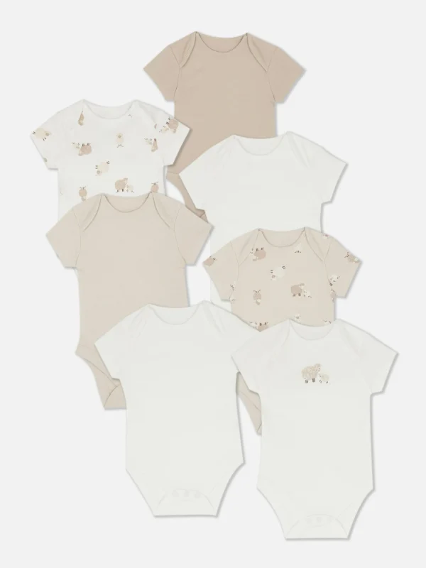 Primark 7-Pack Lamb Short Sleeve Bodysuits Taupe Cheap
