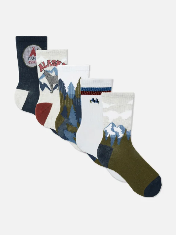 Primark 5-Pack Landscape Graphic Crew Socks Multi Sale