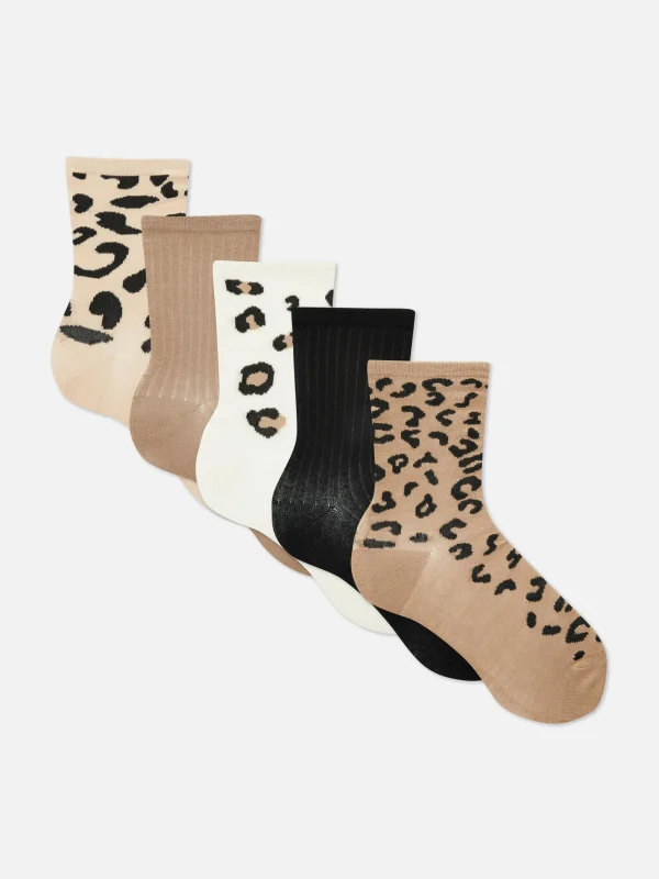 Primark 5-Pack Leopard Crew Socks Camel Best Sale