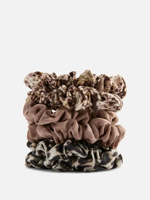 Primark 6-Pack Micro Animal Print Scrunchies Brown Cheap