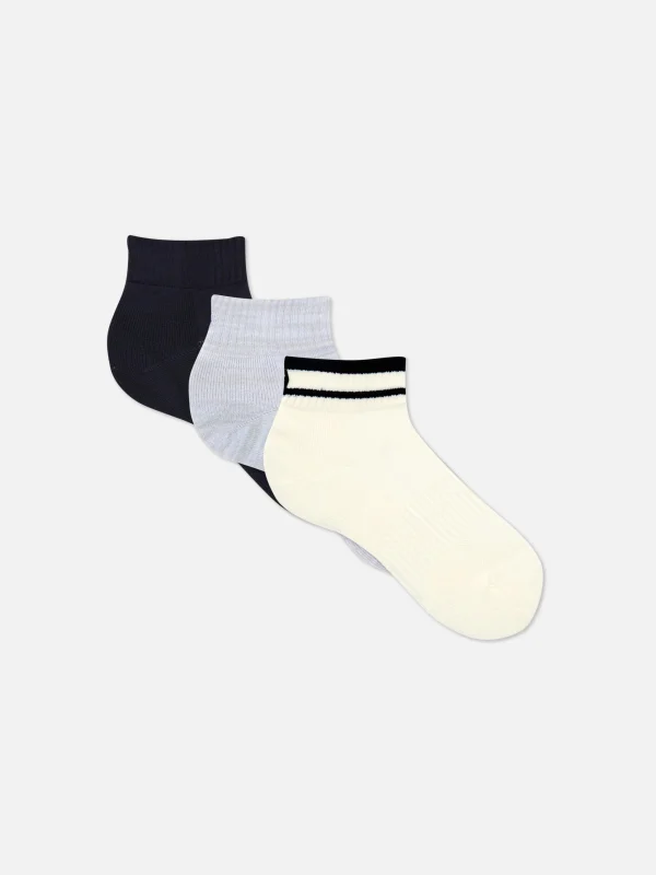 Primark 3-Pack Microfiber Quarter Length Crew Socks Gray Fashion
