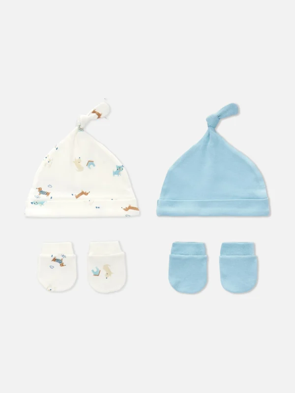 Primark 2-Pack Mixed Hat And Mittens Set Blue Outlet