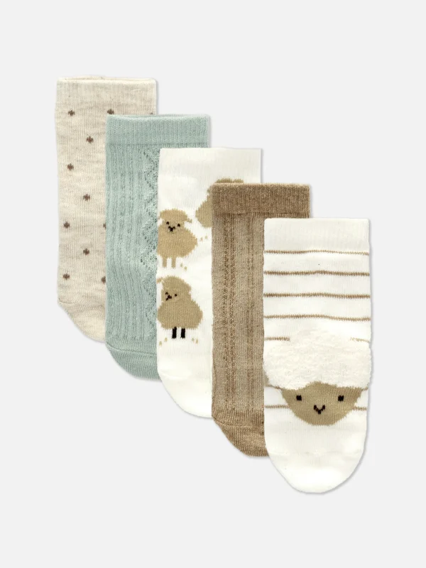 Primark 5-Pack Multi Sheep Socks Oatmeal New