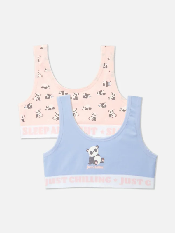 Primark 2-Pack Panda Slogan Cropped Vests Multi New