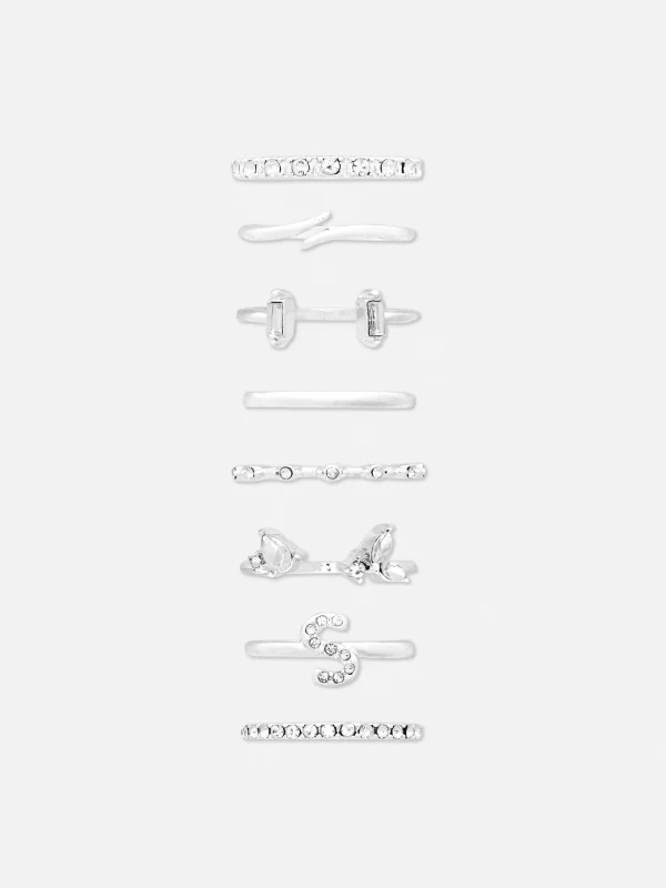 Primark 8-Pack Rhinestone Initial Rings White Cheap
