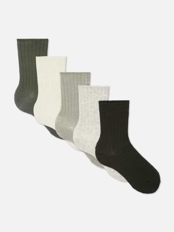 Primark 5-Pack Ribbed Crew Socks Olive Best Sale