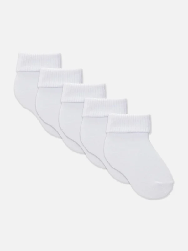 Primark 5-Pack Ribbed Hem Socks White New