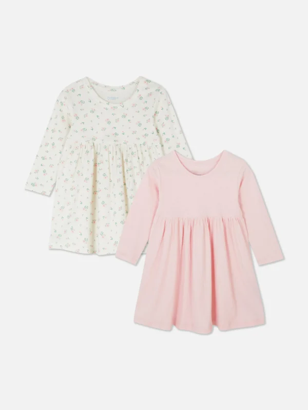 Primark 2-Pack Ribbed Long Sleeve Dresses Multi Flash Sale