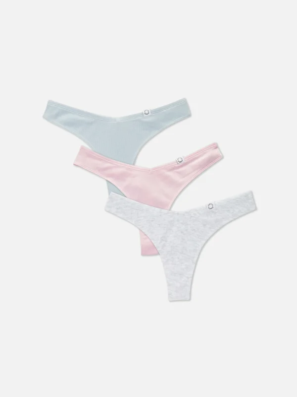 Primark 3-Pack Ribbed Miami Thongs Light Pink Sale