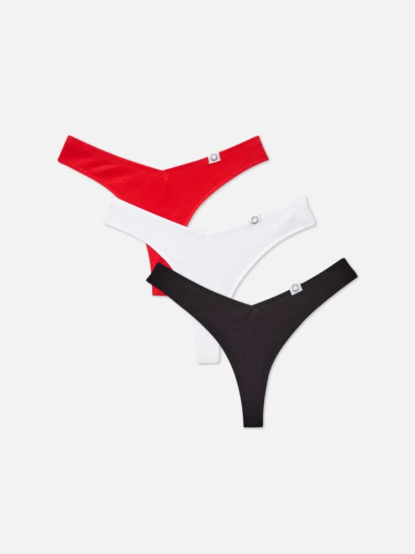 Primark 3-Pack Ribbed Miami Thongs Red Sale