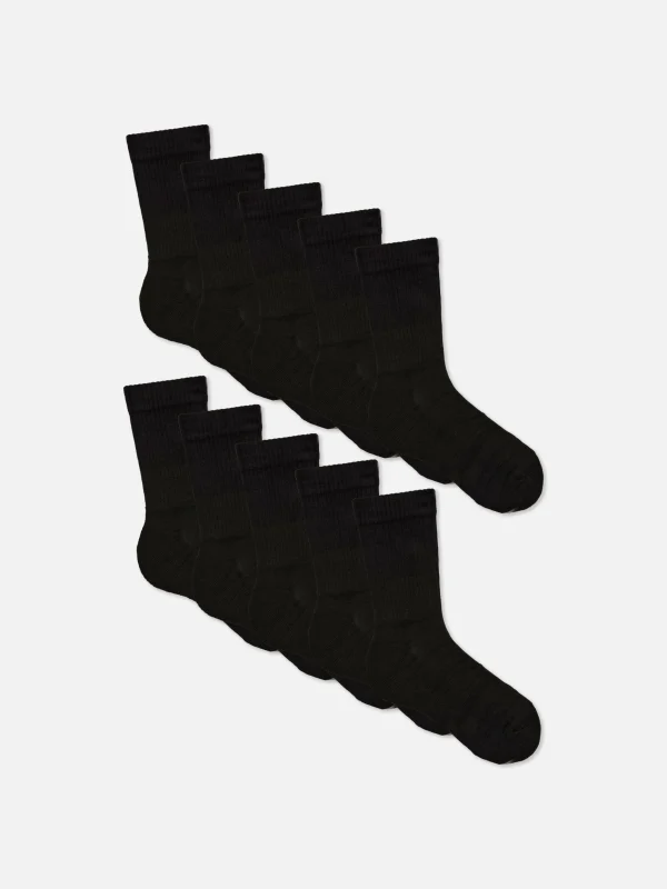 Primark 10-Pack Ribbed Sports Socks Black New