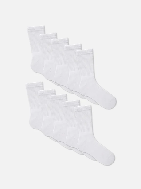 Primark 10-Pack Ribbed Sports Socks White Cheap