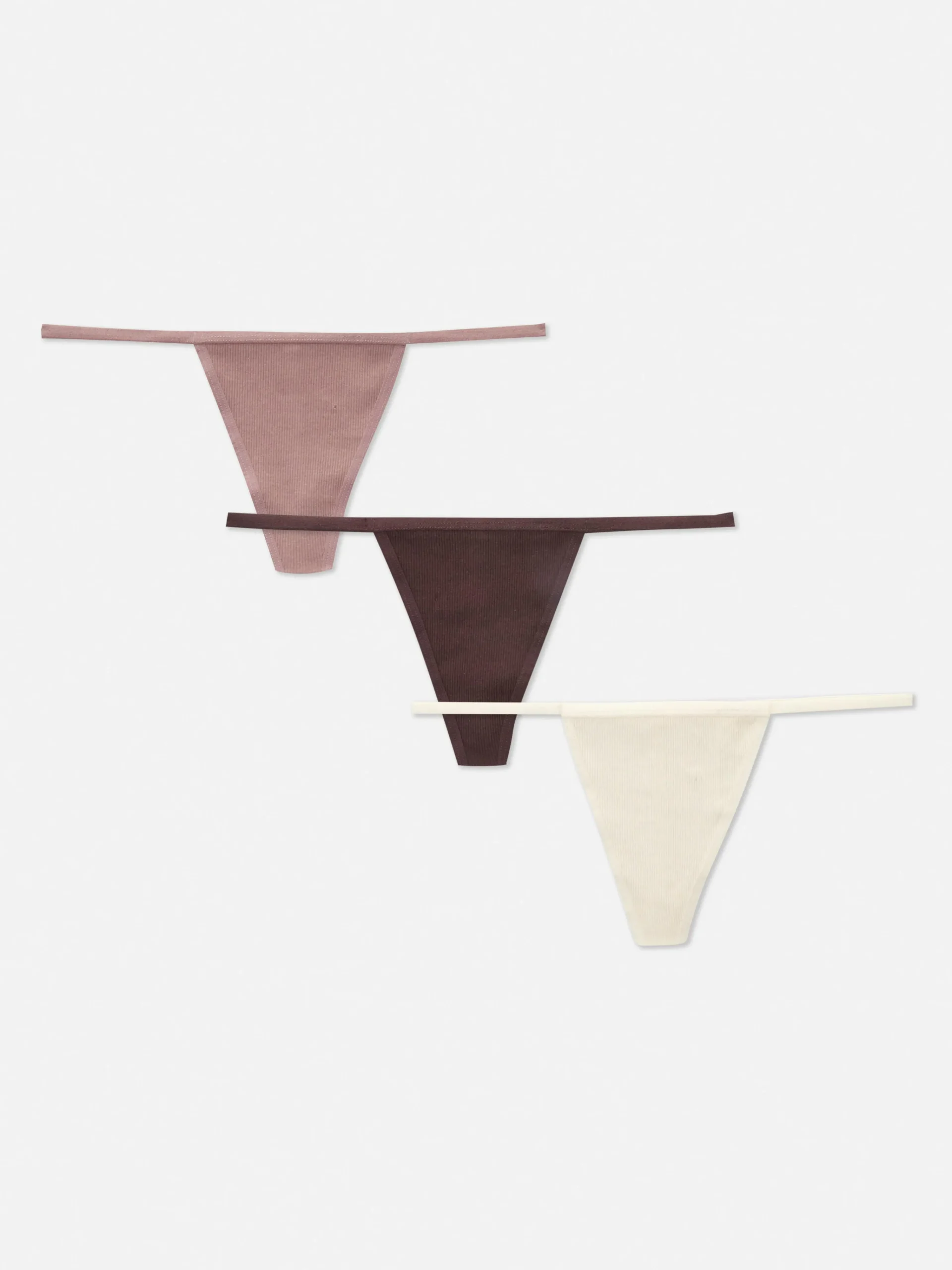 Primark 3-Pack Ribbed String Thongs Oatmeal Online