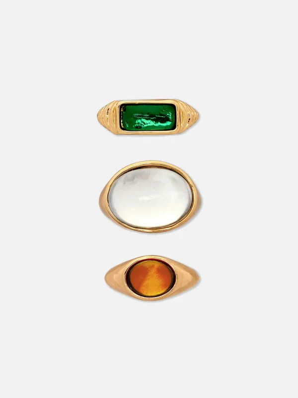Primark 3-Pack Rita Ora Faux Gem Chunky Statement Rings Yellow Hot