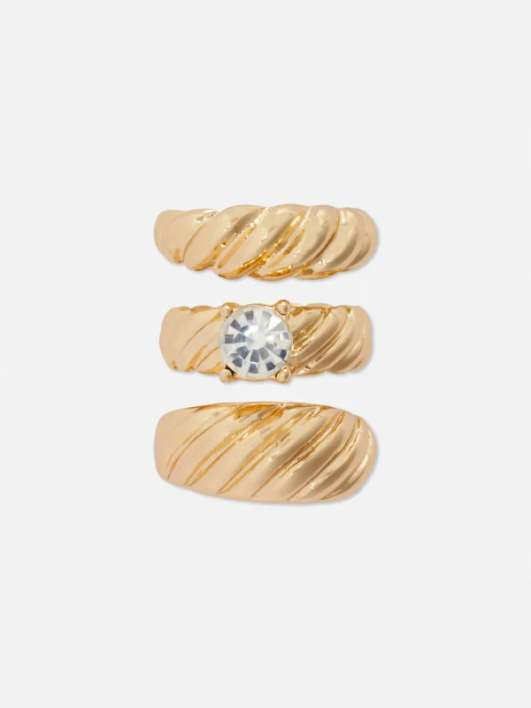 Primark 3-Pack Rita Ora Ridged Stacking Rings Yellow Hot