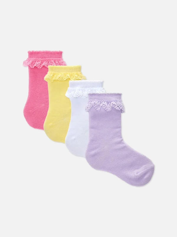 Primark 4-Pack Ruffle Trim Socks Pink Hot