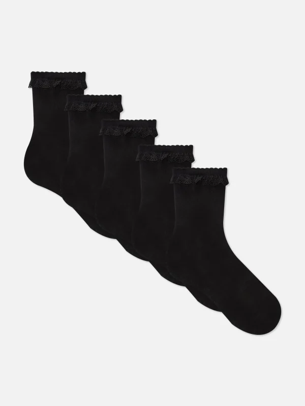 Primark 5-Pack Scallop Lace Trim Ankle Socks Black Store