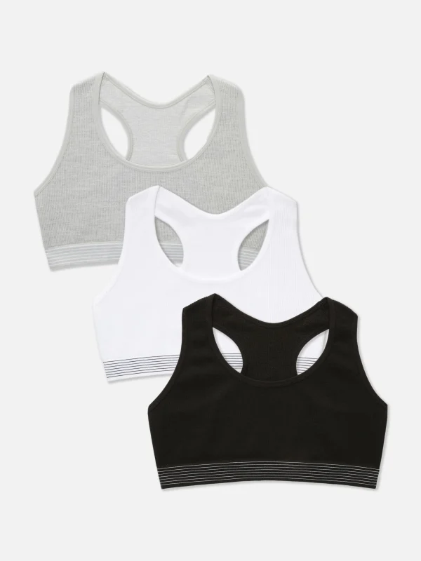 Primark 3-Pack Seamless Racerback Crop Tops Black New