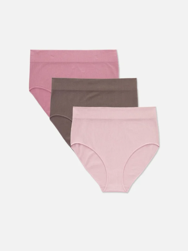 Primark 3-Pack Seamless Ribbed Full Briefs Pink New