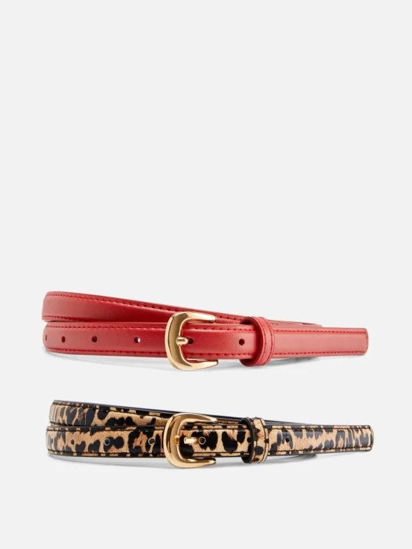 Primark 2-Pack Skinny Faux Leather Belts Red Online