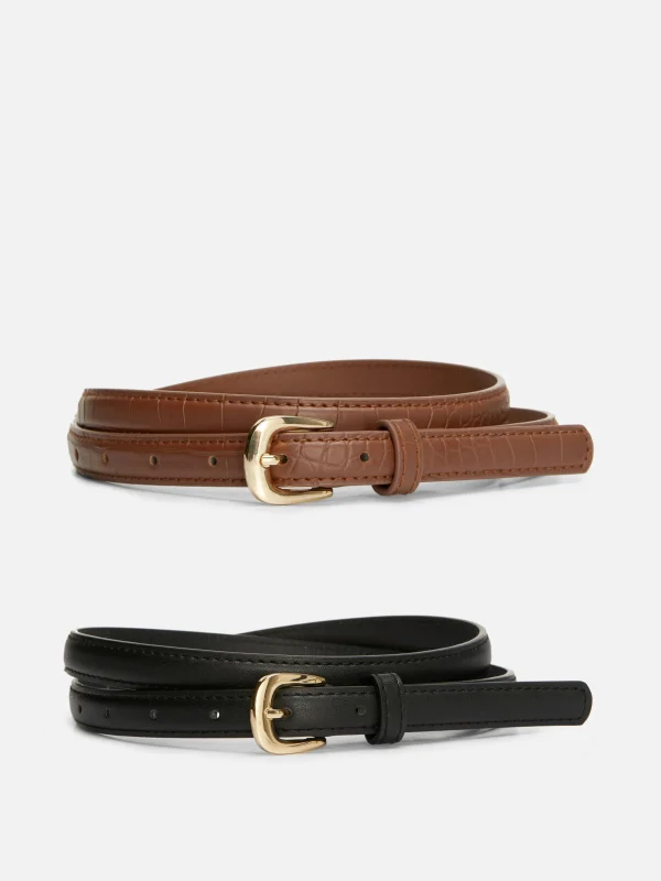 Primark 2-Pack Skinny Faux Leather Belts Tan New