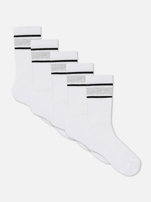 Primark 5-Pack Striped Sports Socks White Best
